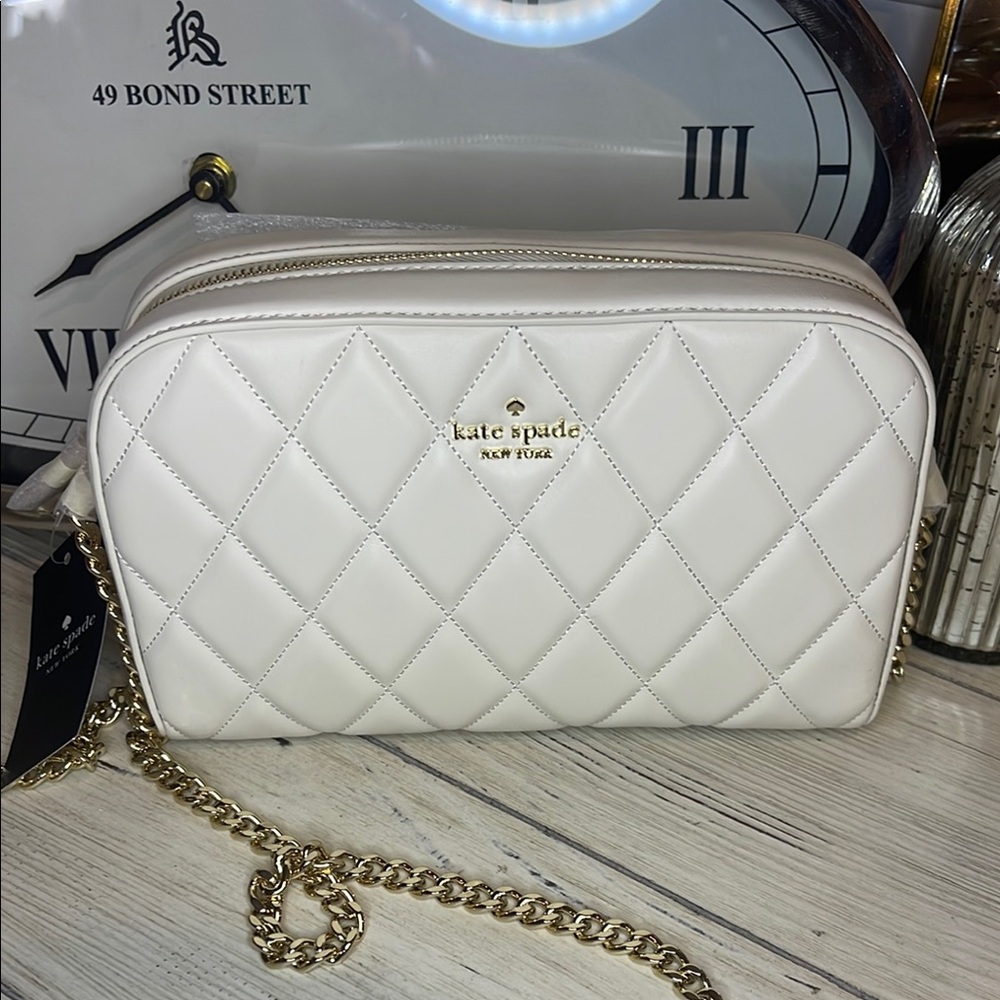 NWT Retails$398 Kate Spade Quilted Cream Leather Bag with Gold Crossbody Bag - Picture 6 of 10